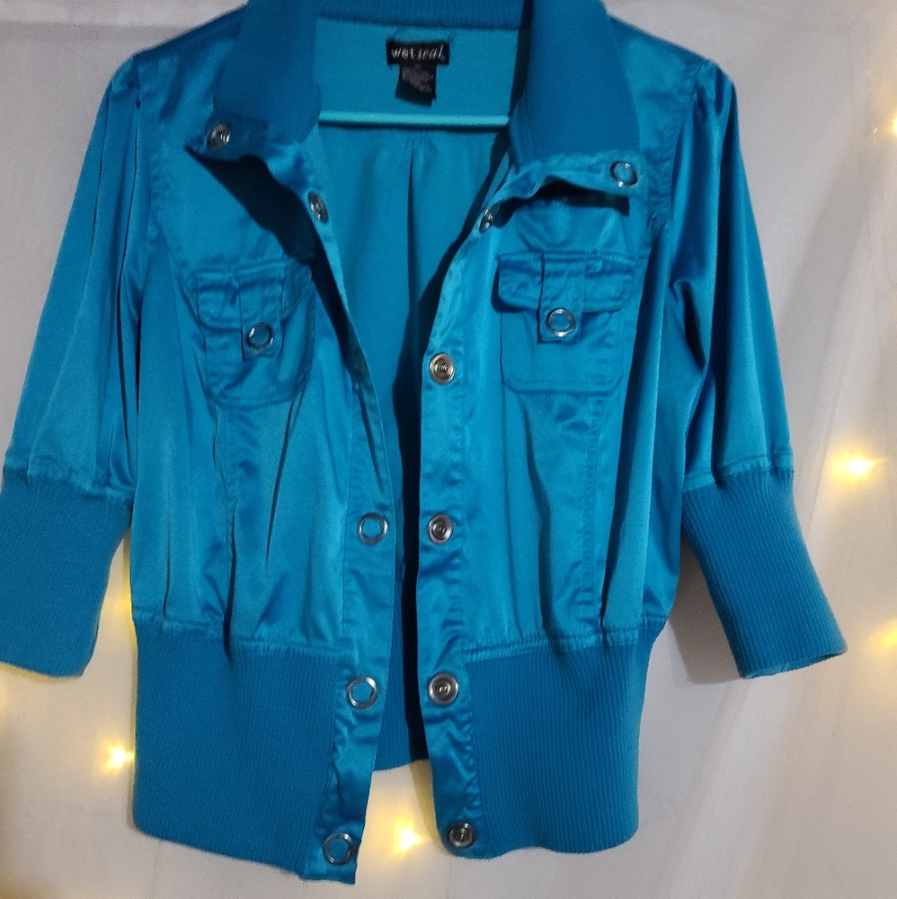 Wet Seal Satin Blue waist length jacket